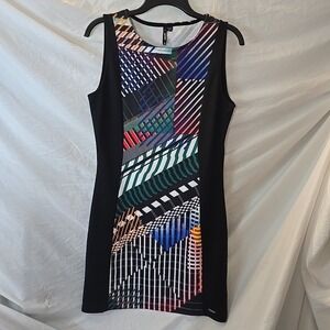 Smash Sleeveless Geometric Design Dress Black/multicolor Sz M